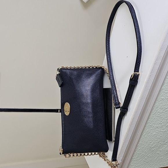 COACH Quinn Navy/Goldtone Hardware Pebbled Leather Chain Strap Crossbody EUC - Picture 2 of 16